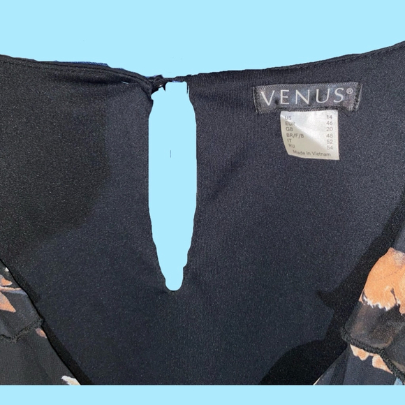 Venus Black Floral Cold Shoulder Blouse Women's Size 14 - Picture 3 of 9